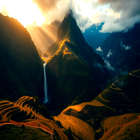Beautiful rice terraces in Mu Cang Chai, Vietnamの写真素材