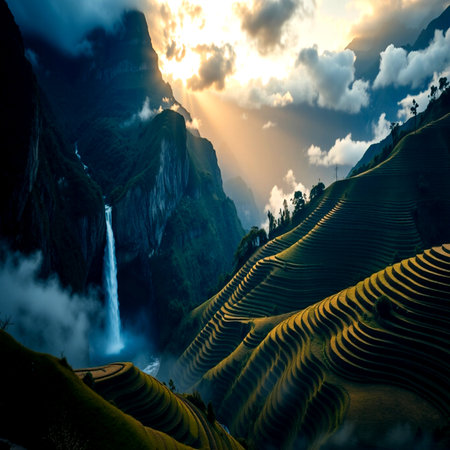 Terraced rice field landscape in Sapa, Vietnam.の写真素材