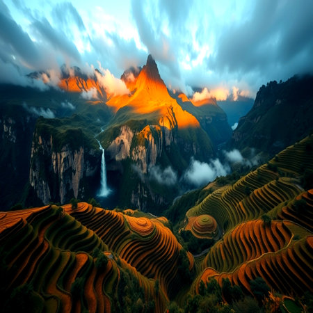 Rice terraces at sunset.の写真素材