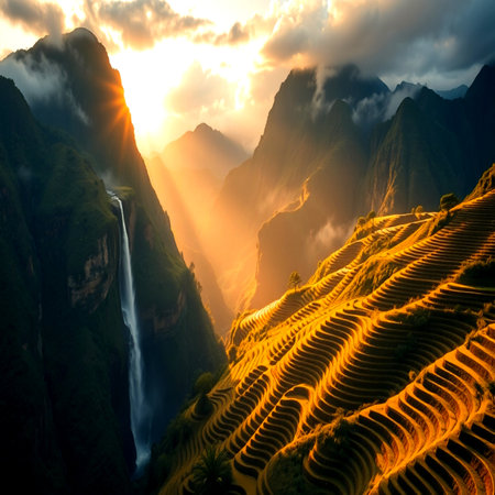 Mountain landscape at sunset. The beauty of the mountains. Chinaの写真素材
