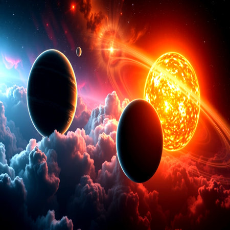 Solar system planets in deep space with stars and nebula. 3D rendering