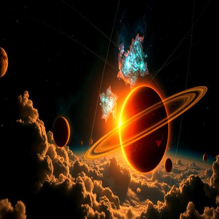 Solar system with planets, stars and nebula in space. 3D rendering