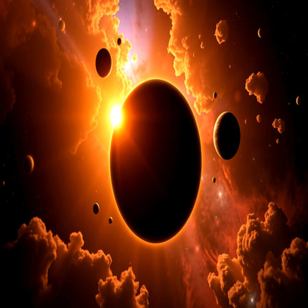Solar system with planets, stars and nebula. 3d rendering