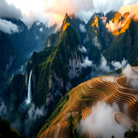 Rice terraces in China. Long exposure.の写真素材
