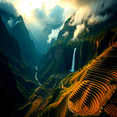 Terraced rice field terraces in Yunnan province, China.の写真素材