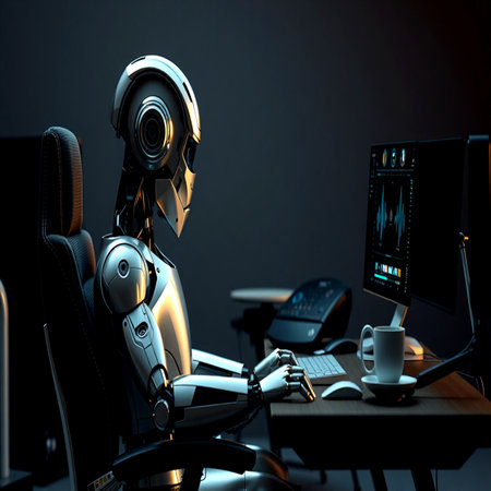 Robot in the office. 3D illustration. 3D CG. High resolution.の写真素材