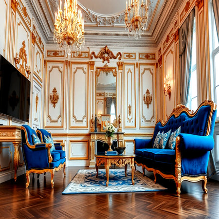 Luxury interior of the royal palace. Classic apartments with classic furniture.の写真素材