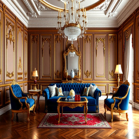 Luxury classic interior of the room with classic furniture. 3d renderの写真素材