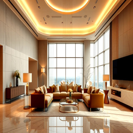 3d rendering luxury living room with tv and sofa in modern houseの写真素材