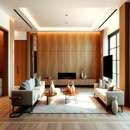 Interior of modern living room. 3D render. Nobody insideの写真素材