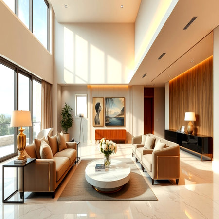 Interior of a living room in a modern style 3D renderの写真素材