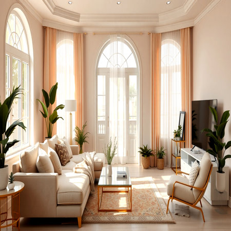 Living room interior design. 3D render. Decorated living room.の写真素材