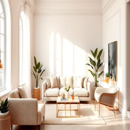 Luxury white living room interior design. 3d render illustrationの写真素材