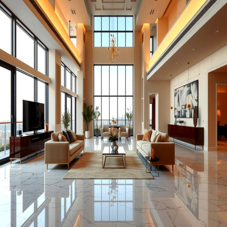 3d render of luxury living room and dining room in hotel.の写真素材