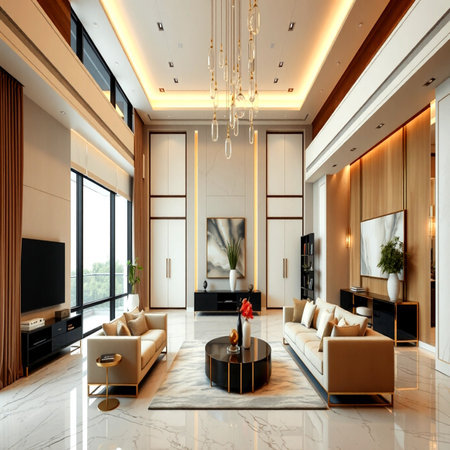 Luxury living room interior in modern style. 3d renderの写真素材