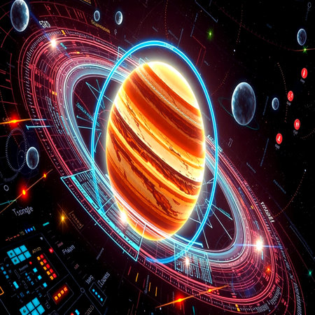 Abstract planet in space with hud interface. 3d illustration.の写真素材