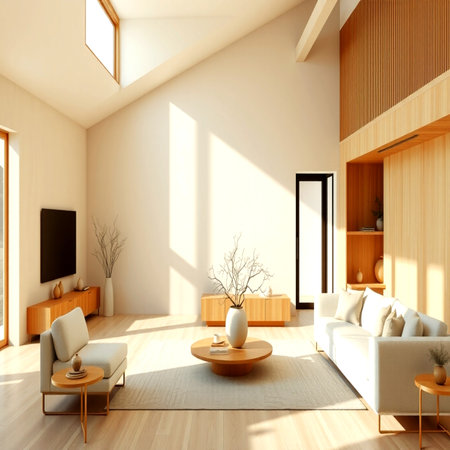 interior of modern bright living room 3D rendering illustration computer generated imageの写真素材