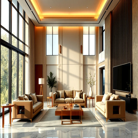 Interior of modern living room. 3D render. 3D illustrationの写真素材