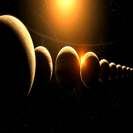 Solar system planets in space with sun and stars. 3D renderingの写真素材