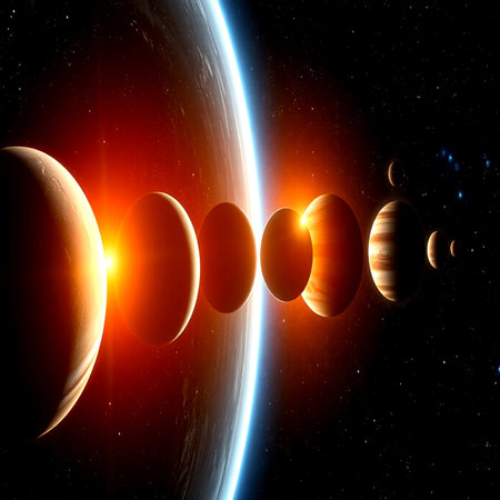 Planets and galaxy in space. Solar system. 3D rendering