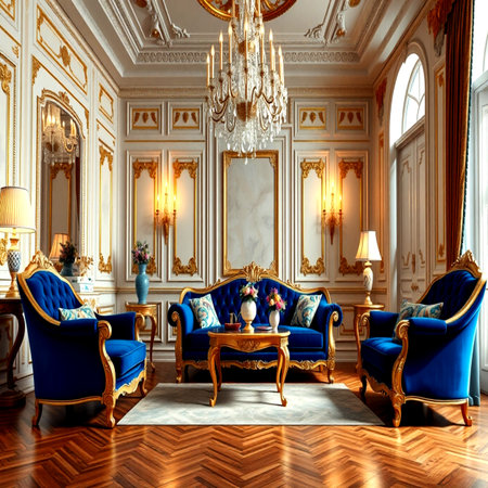 Luxury royal apartments. Classic interior of the room. 3D renderの写真素材