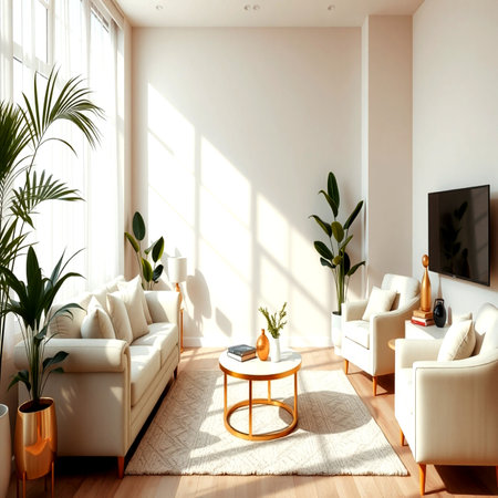 interior of modern bright living room with white sofa 3D rendering