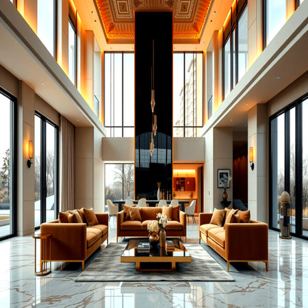 3d rendering of luxury and modern living room with sofas