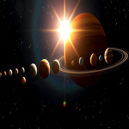 Solar system with planets and sun in space.