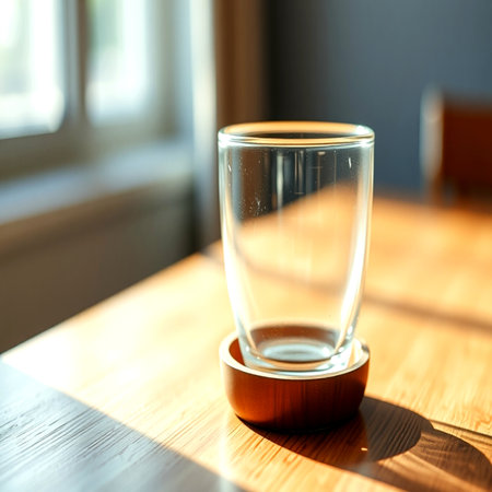 Glass of water on the wooden table in the cafe, stock photoの写真素材