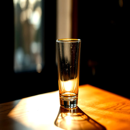 Glass of water on a table in a bar, shallow depth of fieldの写真素材