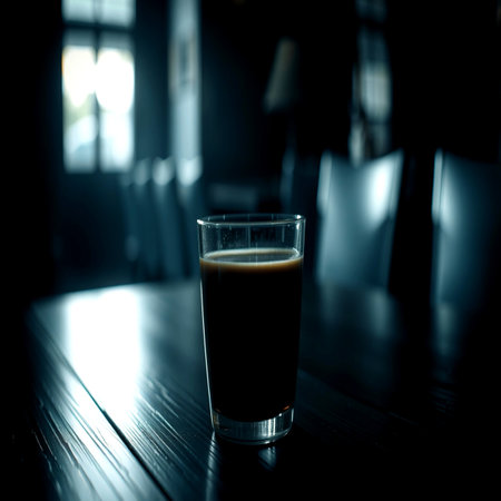 Coffee in a glass on a dark background. Selective focus.の写真素材