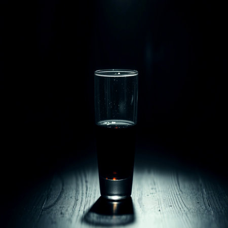 A shot of liquid in a glass on a dark background. Selective focus.の写真素材