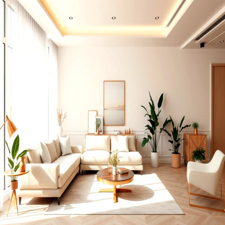 modern bright interiors apartment Living room 3D rendering illustration computer generated imageの写真素材