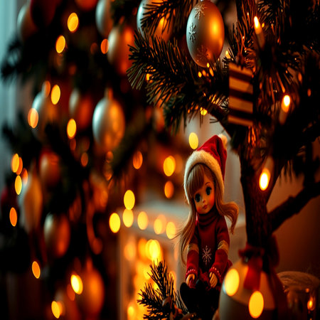 Christmas tree with toys and garlands. Selective focus. Holiday.の写真素材