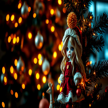 Christmas decoration. Santa Claus doll on the background of the Christmas tree.の写真素材
