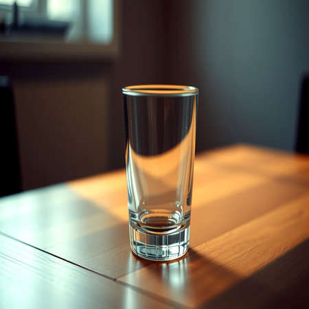 Empty glass on the table in a cafe. Shallow depth of fieldの写真素材