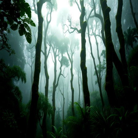 Fog in the forest of the rainforest, Costa Rica.の写真素材