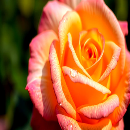 Beautiful orange rose with water drops on petals close-upの写真素材