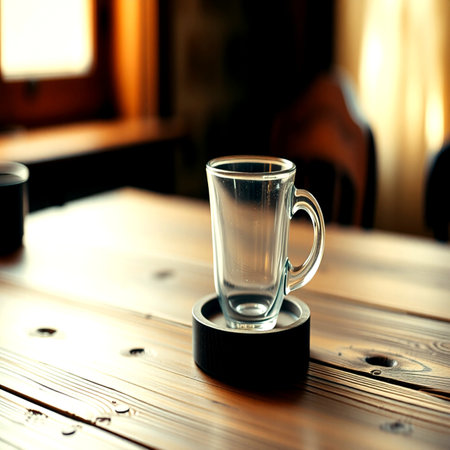 Cup of coffee on the wooden table in cafe. Selective focusの写真素材