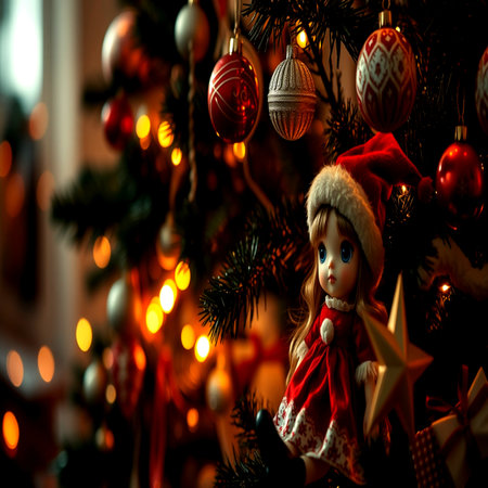 Christmas decoration on the Christmas tree. Selective focus. Holiday.の写真素材