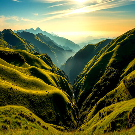 Beautiful sunset in the mountains. Colorful summer landscape. Caucasus, Russiaの写真素材
