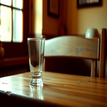 A glass of water on a wooden table. Selective focus.の写真素材