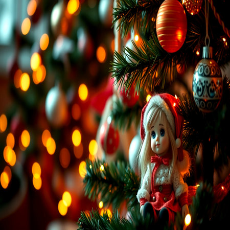 Christmas tree with toys in the interior of the house. Selective focus.の写真素材
