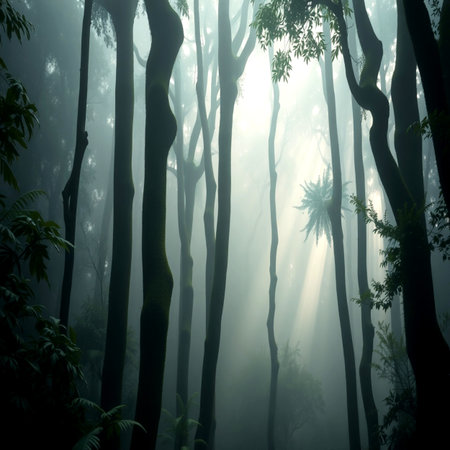 Morning mist in the forest at Doi Inthanon National Park, Chiang Mai, Thailandの写真素材