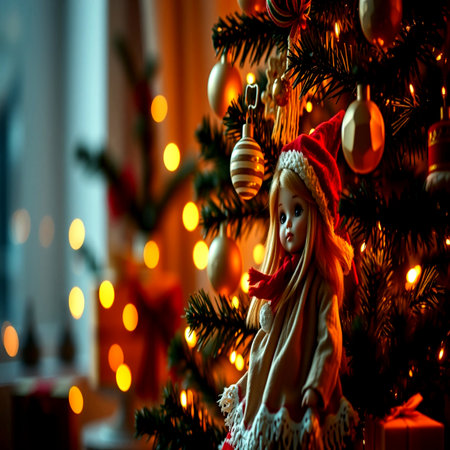 Christmas and New Year. Santa Claus doll on the background of the Christmas tree.の写真素材