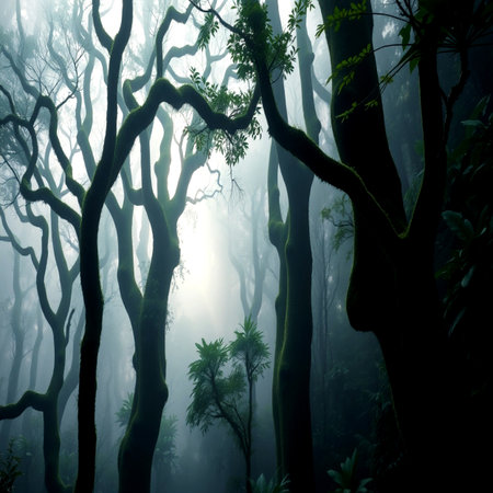 Fog in the forest at Doi Inthanon National Park, Chiang Mai, Thailandの写真素材