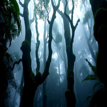 Foggy forest in the rainforest at Doi Inthanon National Park, Chiang Mai, Thailandの写真素材