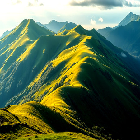 Mountain landscape. Sunset in the mountains. Caucasus, Russia.の写真素材