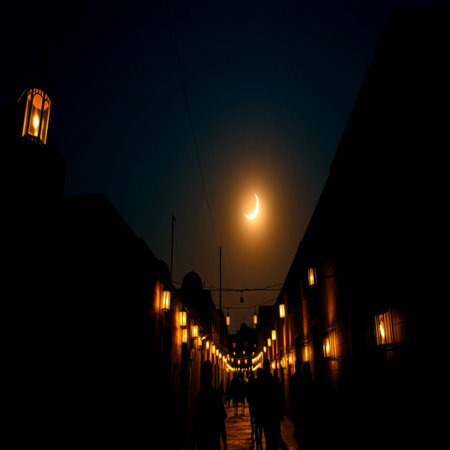 Night view of a street in Essaouira, Morocco.の写真素材