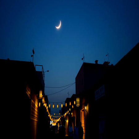 Moonlight over the city at night.の写真素材